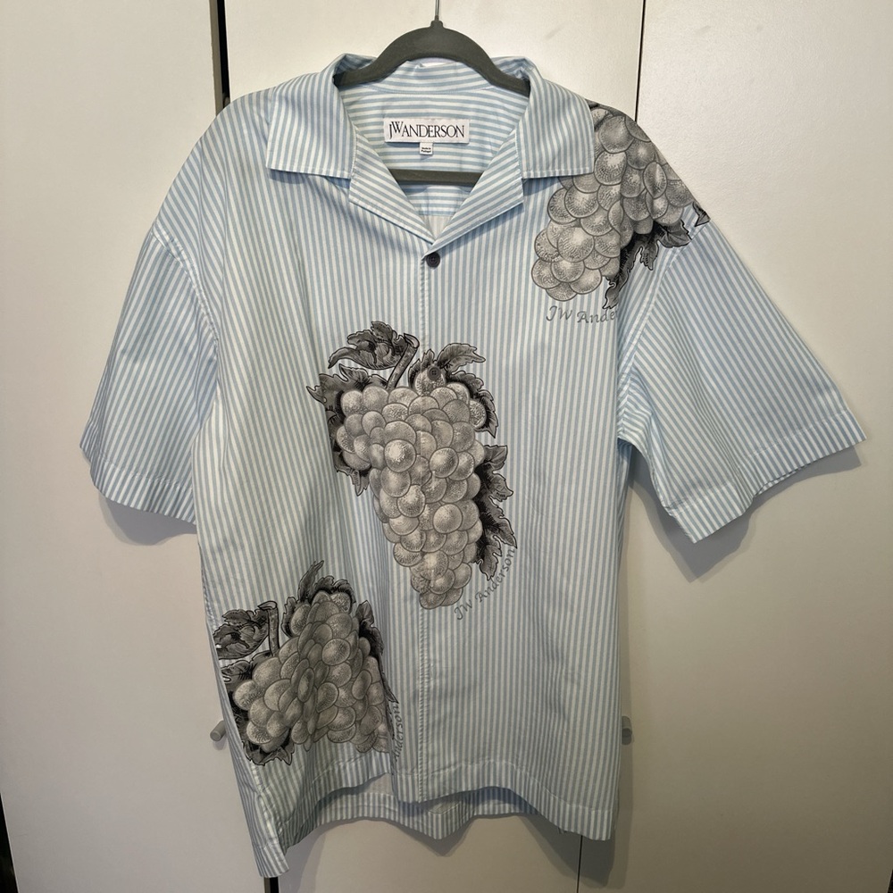JW Anderson Light Blue Striped Shirt with Grapes Motif